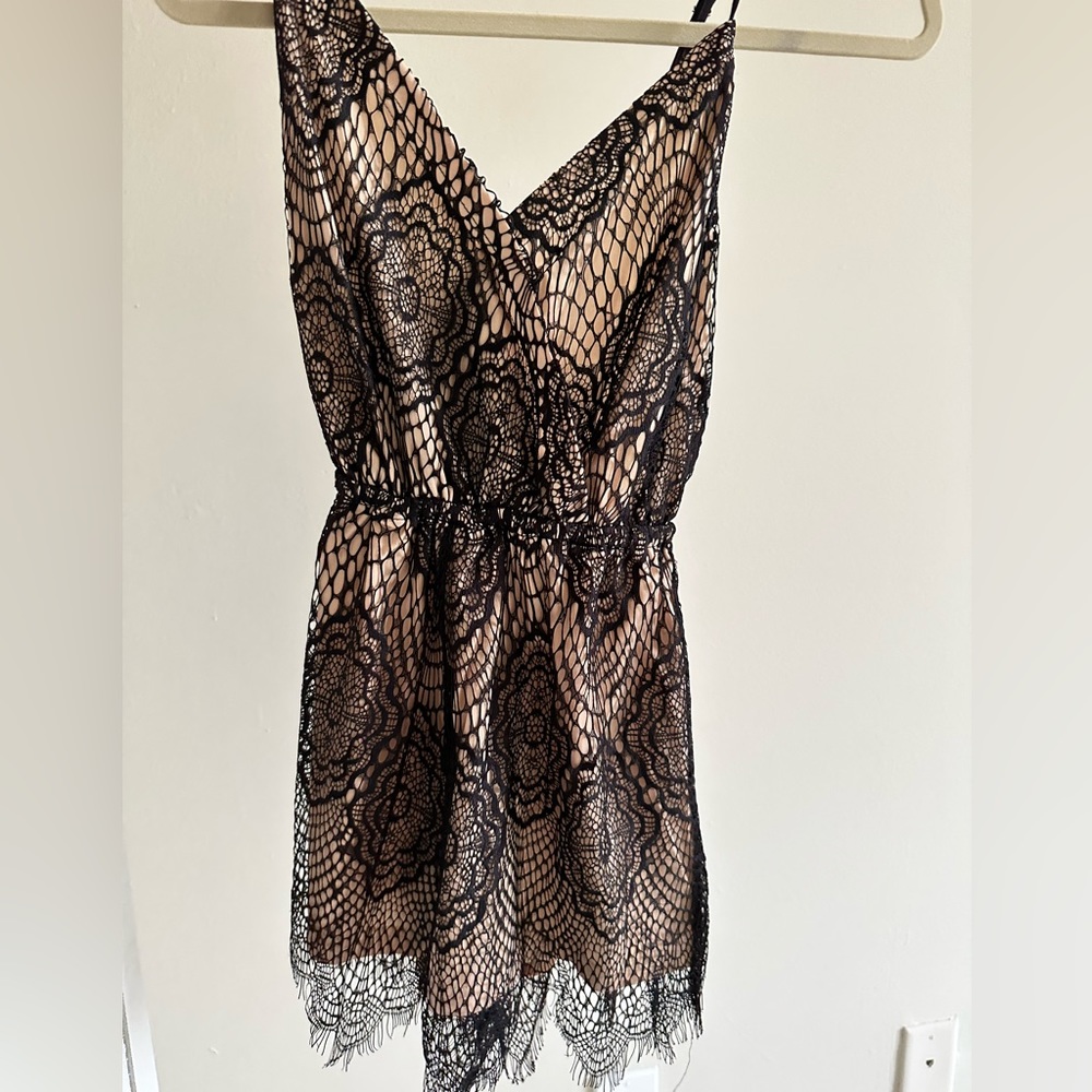 Black and beige lace romper